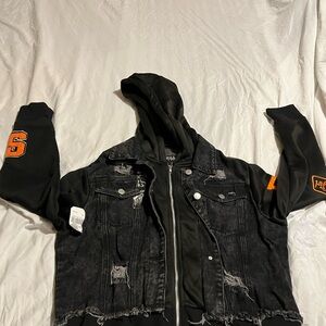 Thrill jeans distressed Stylish Black Denim women’s  Jacket size large